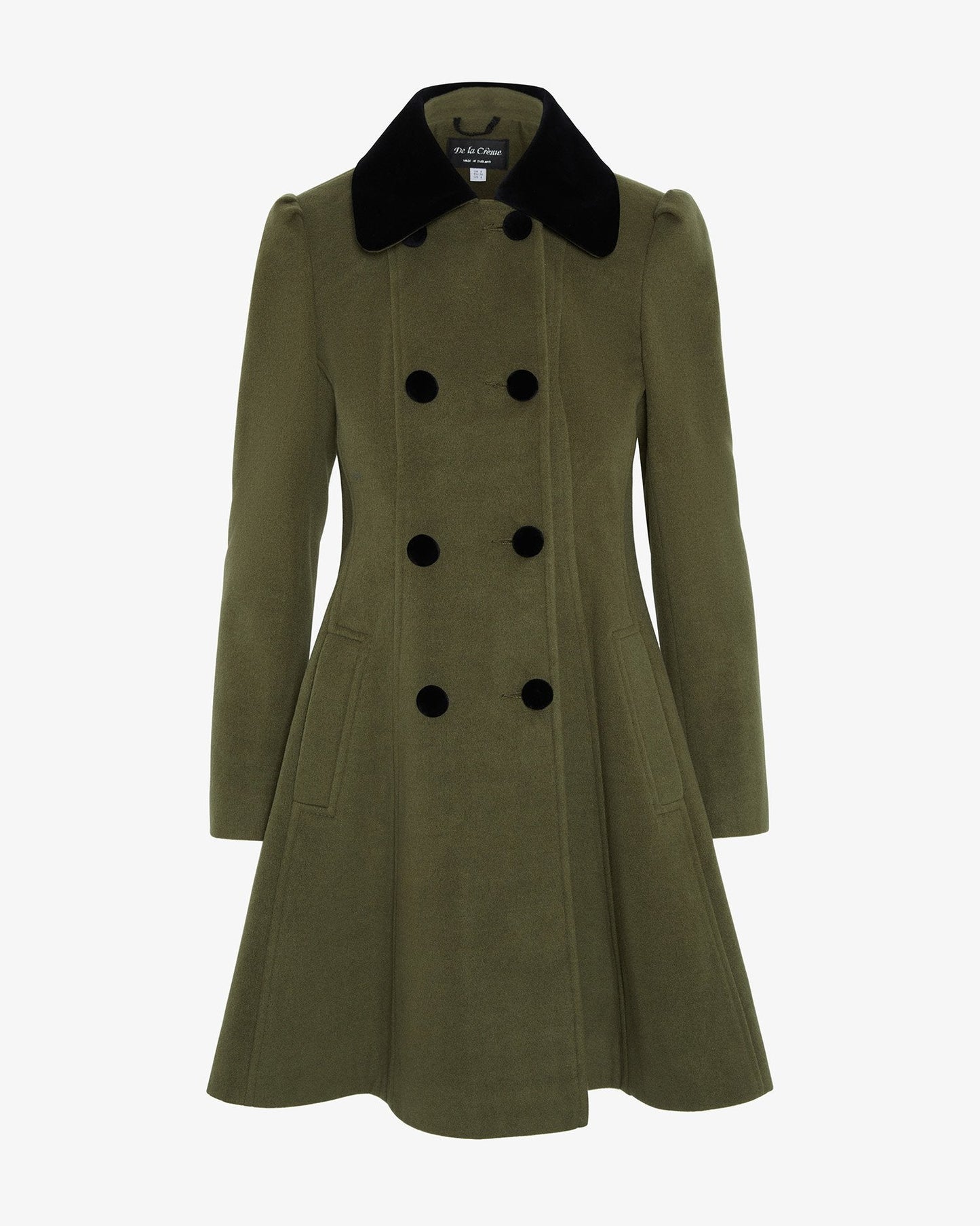 De La Creme Womens Double Breasted Velvet Trim Skater Coat made in uk - Great Hall Collections House