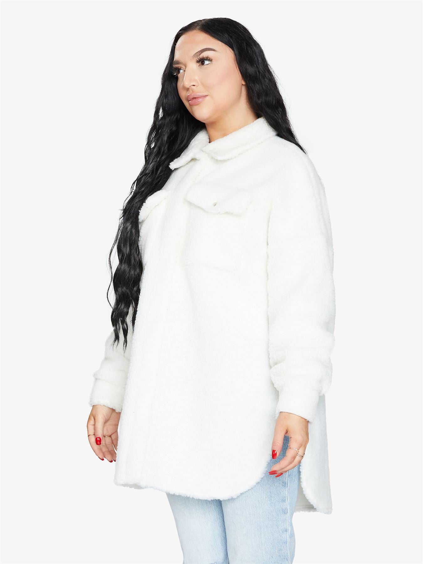 Oversized Stud Button Borg Teddy Shacket            made in UK - Great Hall Collections House