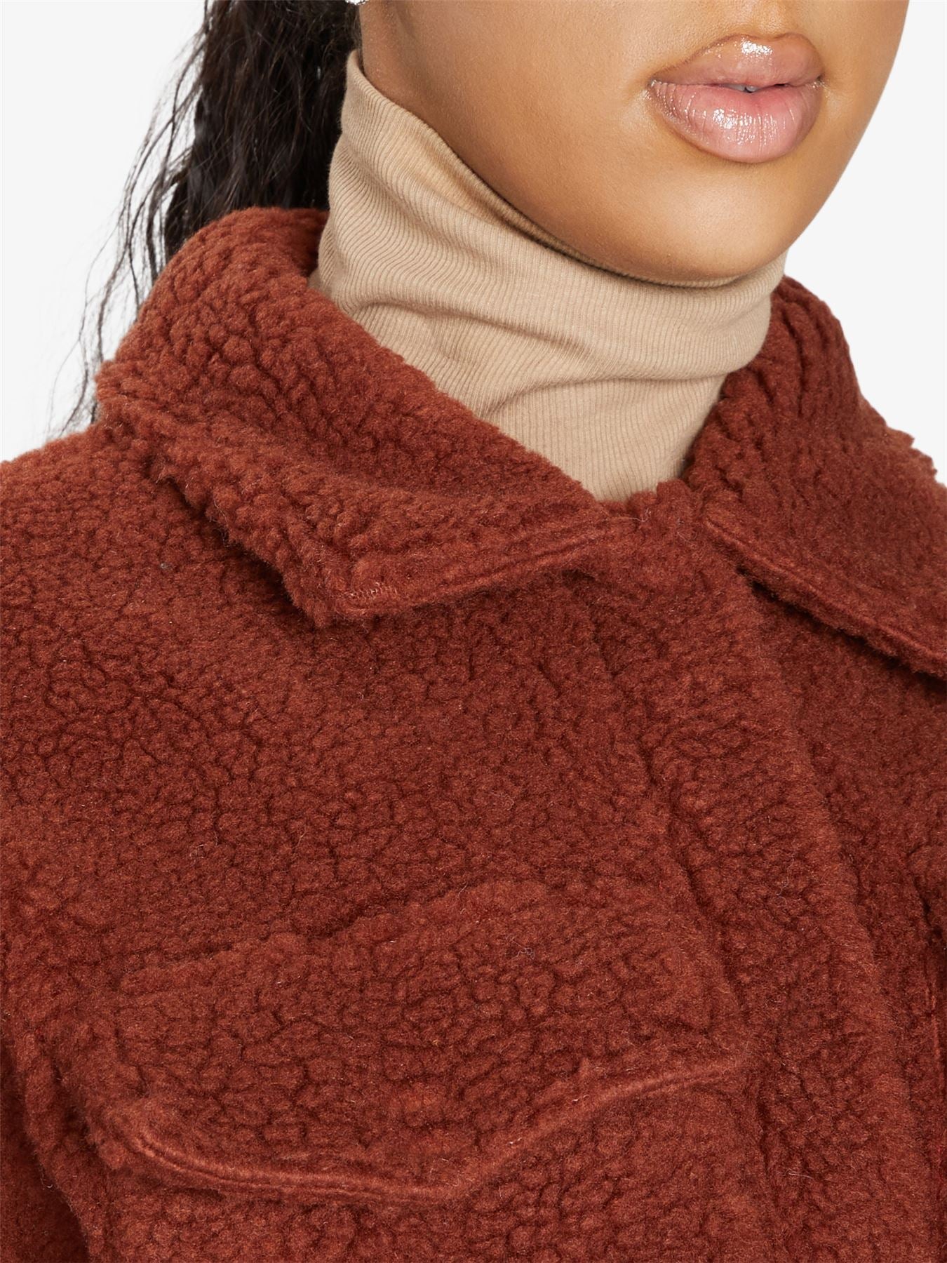 Oversized Stud Button Borg Teddy Shacket            made in UK - Great Hall Collections House