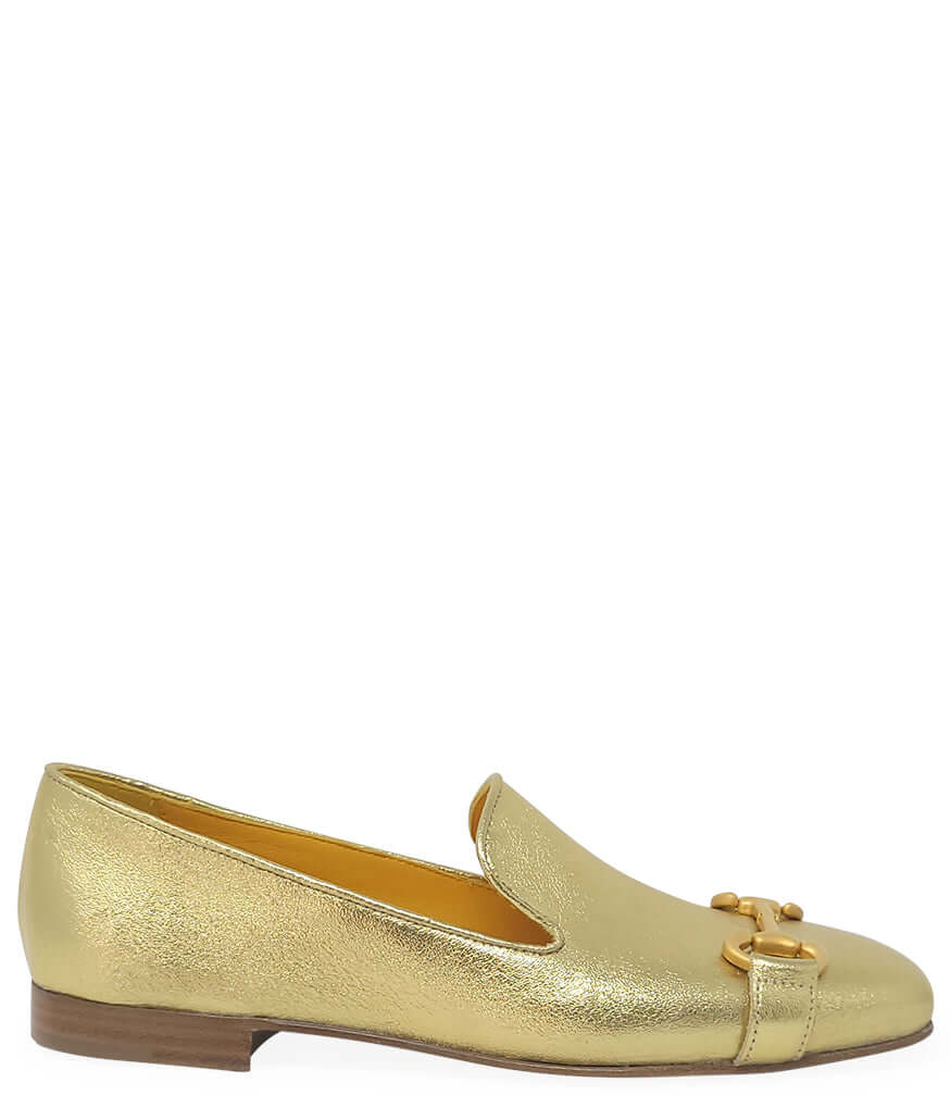 Gold Leather Square Toe Loafer