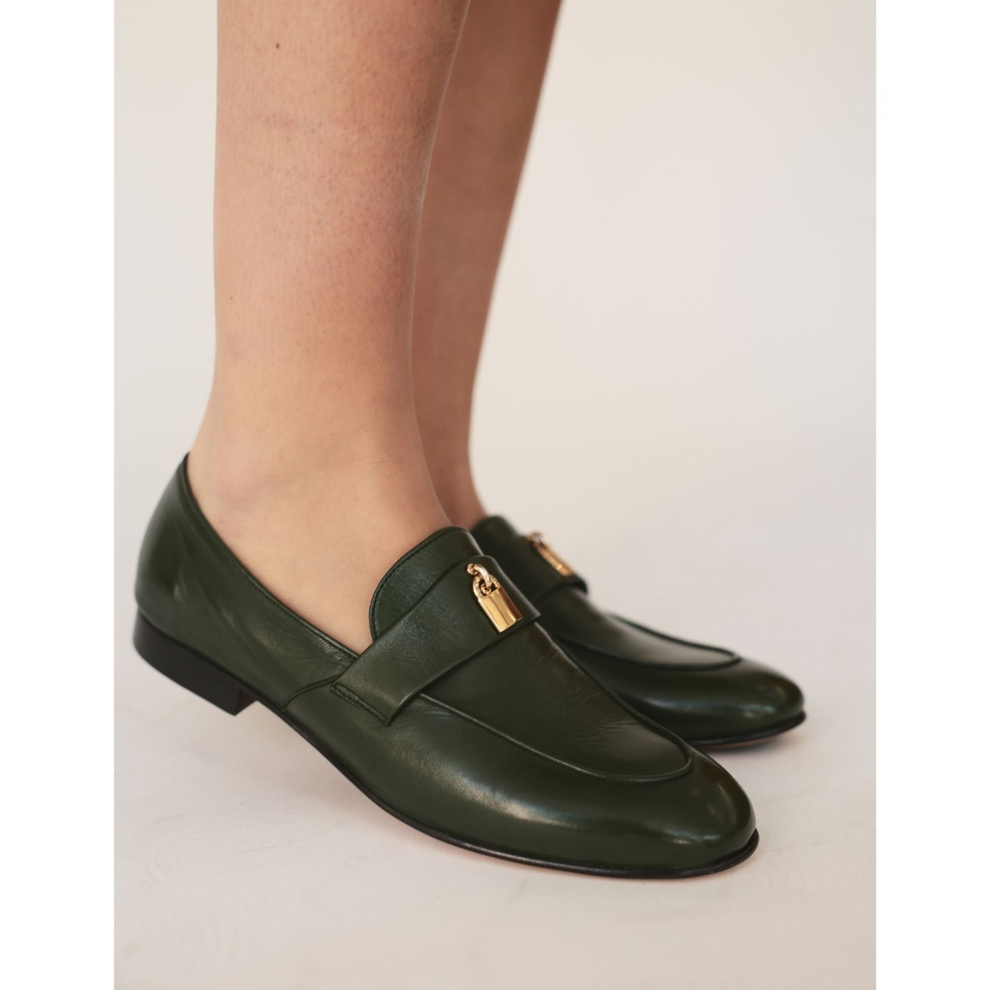 Light Pink Leather Lock Flat Loafer