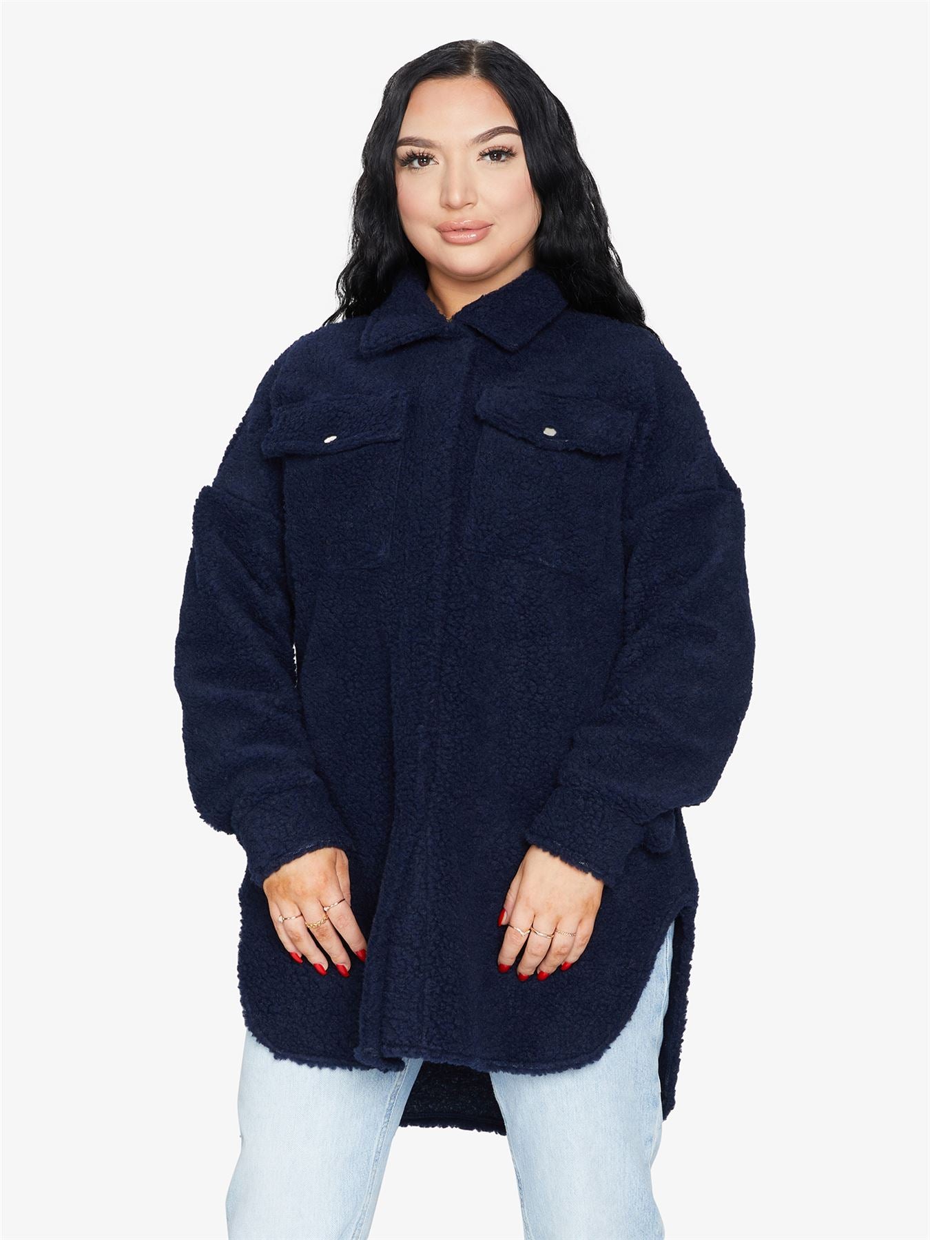 Oversized Stud Button Borg Teddy Shacket            made in UK - Great Hall Collections House