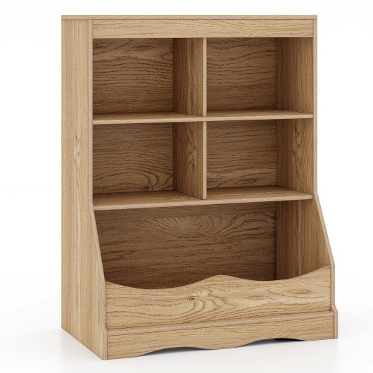 34.5" Kids Bookshelf with 5 Bins for Playroom and Living Room-Natural