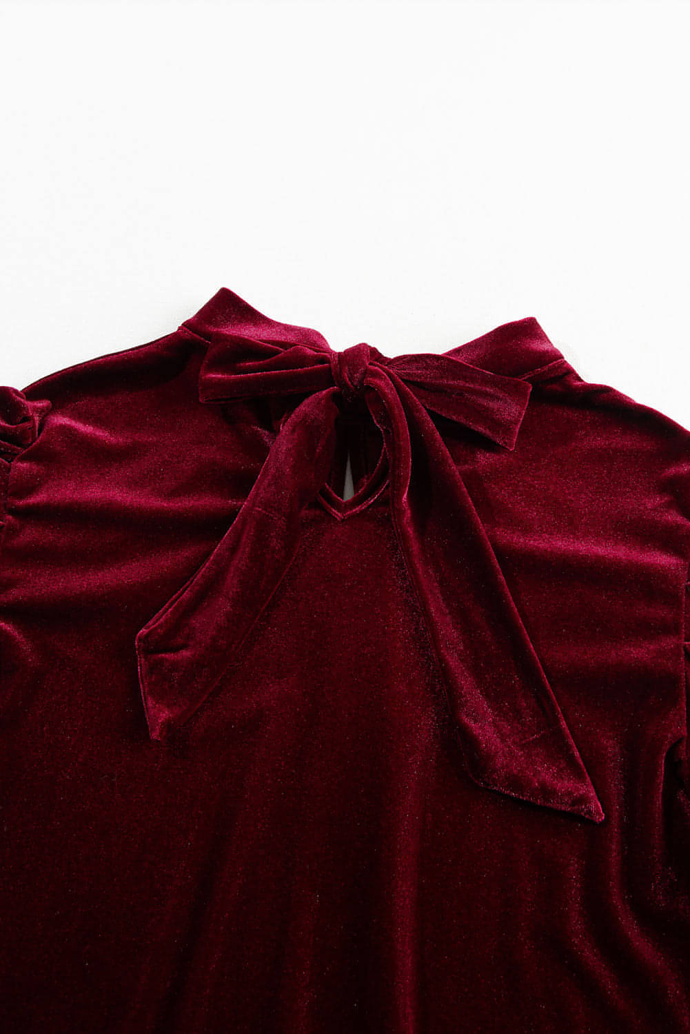 Fiery Red Mock Neck Puff Sleeve Velvet Blouse - Great Hall Collections House