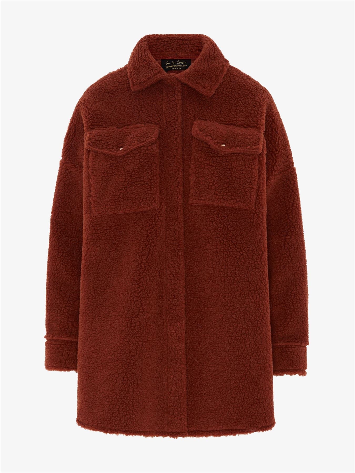 Oversized Stud Button Borg Teddy Shacket            made in UK - Great Hall Collections House