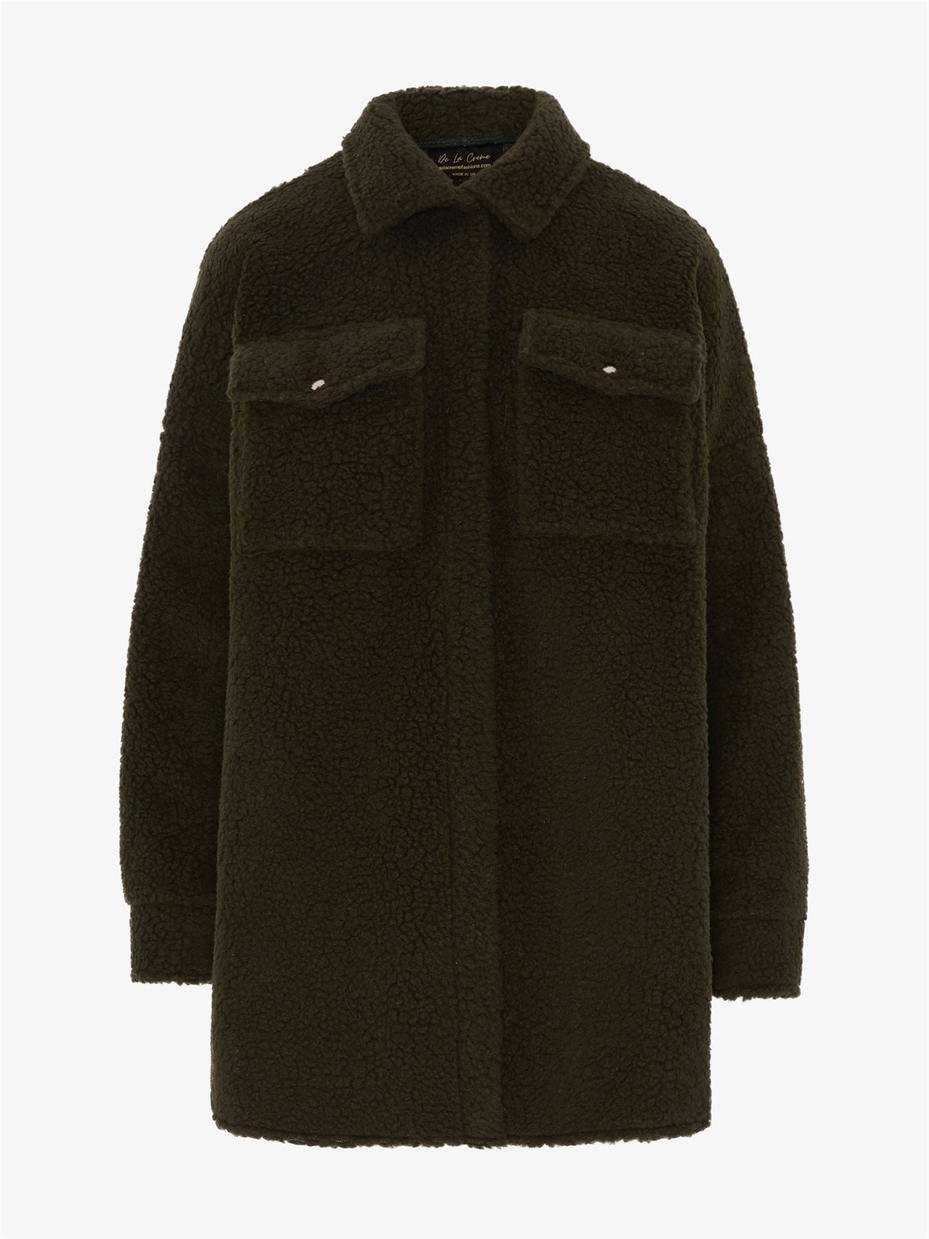 Oversized Stud Button Borg Teddy Shacket            made in UK