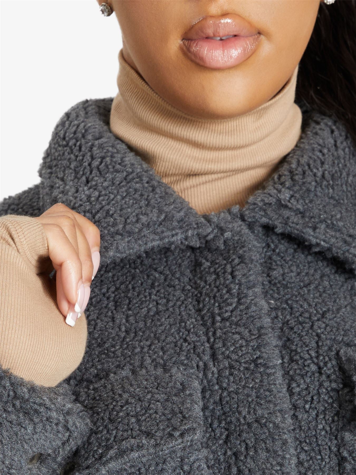 Oversized Stud Button Borg Teddy Shacket            made in UK - Great Hall Collections House