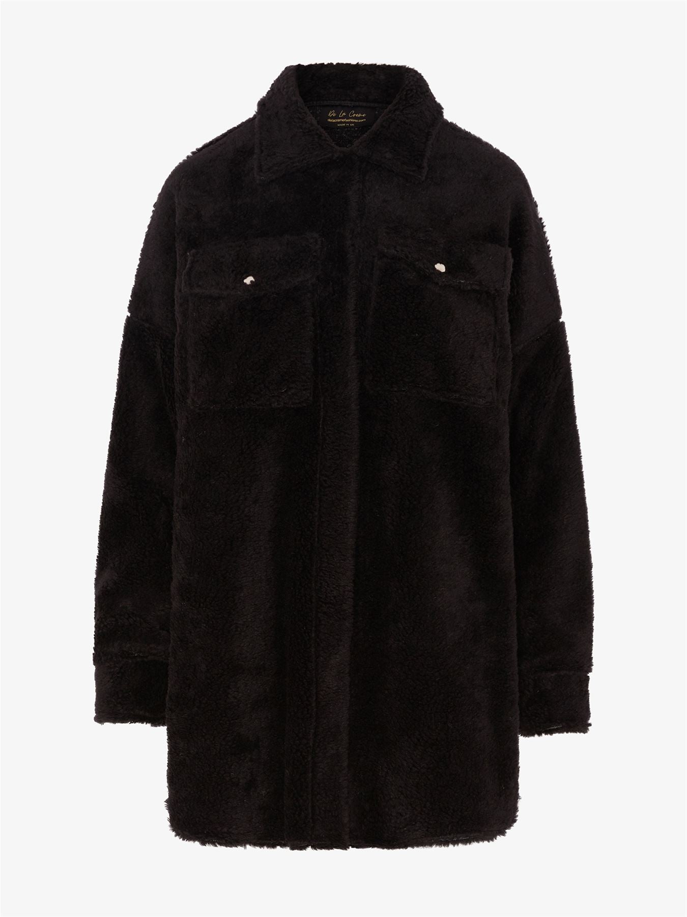 Oversized Stud Button Borg Teddy Shacket            made in UK - Great Hall Collections House