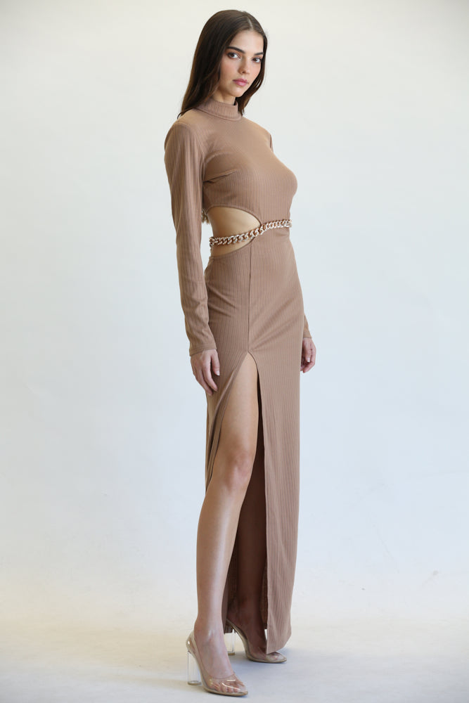 Sleek Chain-Belt Slit Dress - Great Hall Collections House