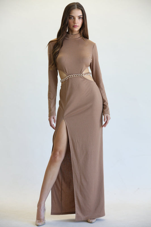 Sleek Chain-Belt Slit Dress - Great Hall Collections House
