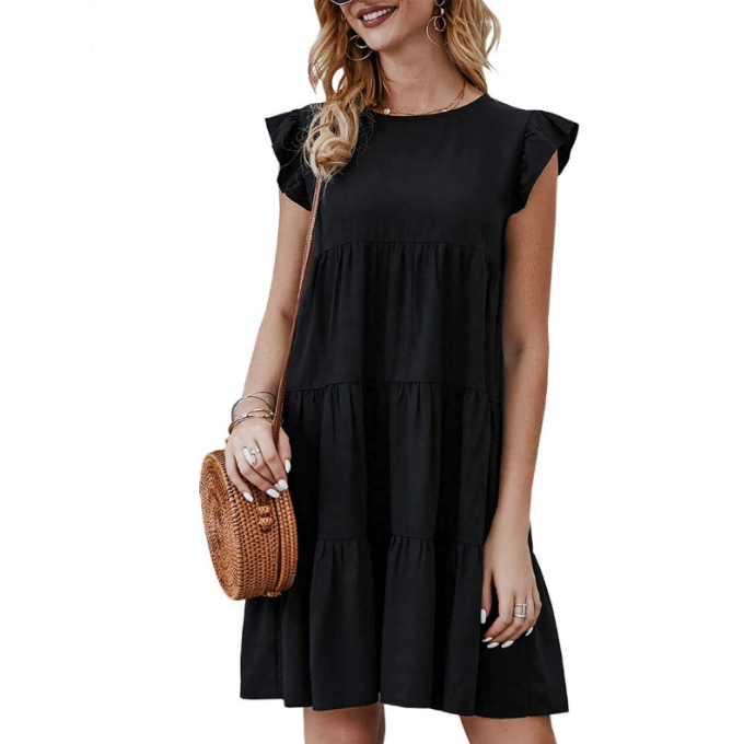 Womens Flowy Dress with Cap Sleeves - Great Hall Collections House