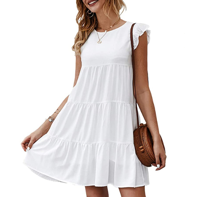 Womens Flowy Dress with Cap Sleeves - Great Hall Collections House