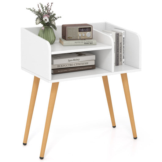 Mid Century Modern Nightstand with Open Shelves-White