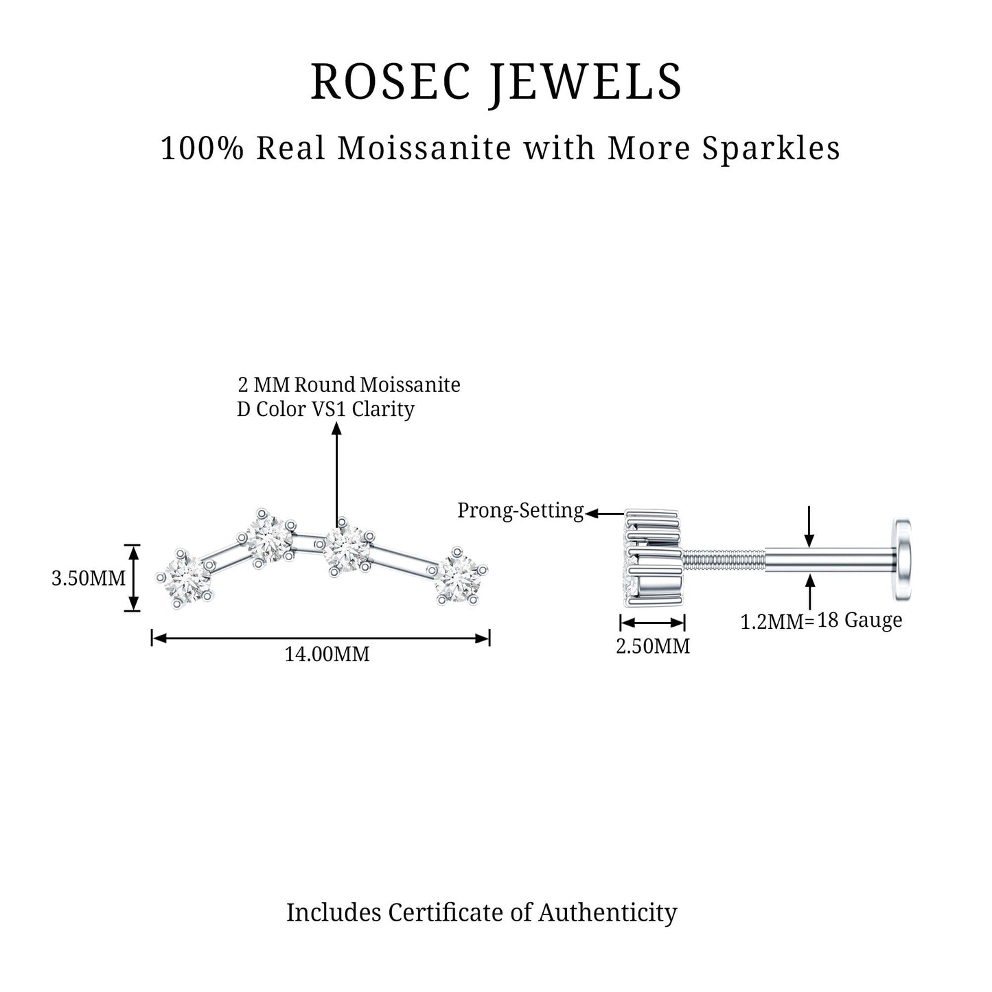 Moissanite Ear Climber Aquarius Earring