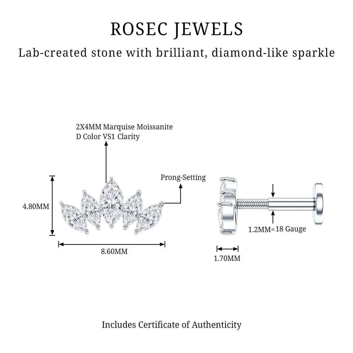 Marquise Moissanite Leaf Ear Crawler Earring