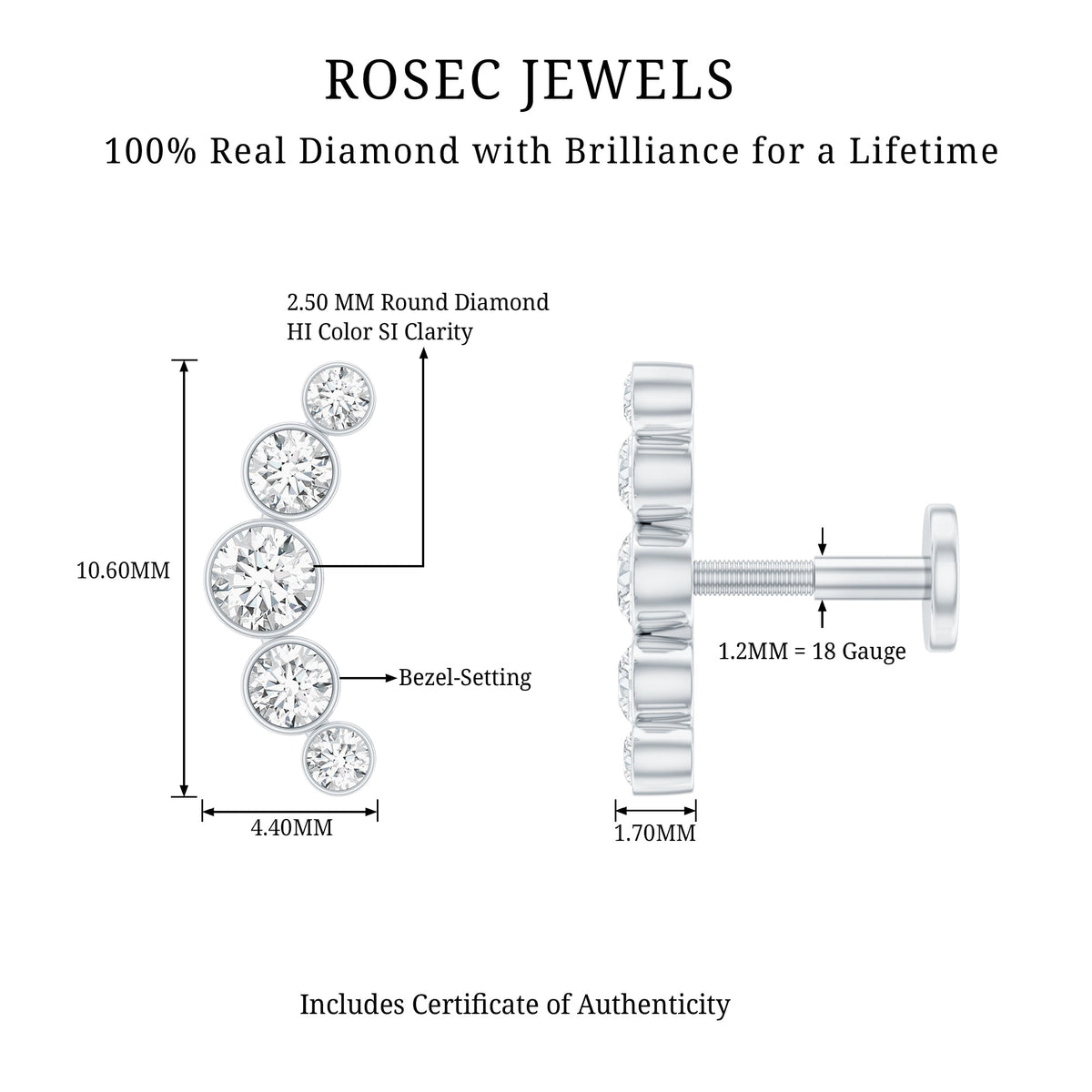 Graduated Diamond Ear Climber Earring in Bezel Setting