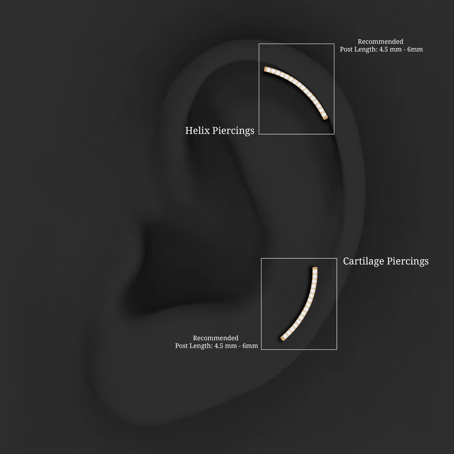 Pave Set Diamond Curved Bar Earring for Cartilage Piercing