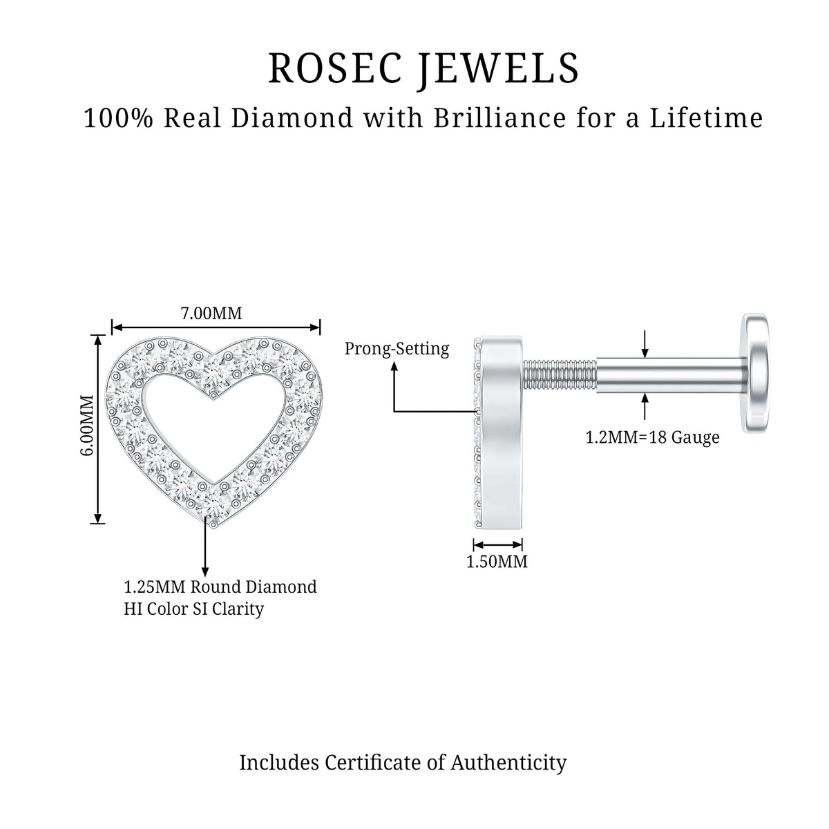 Cute Diamond Open Heart Earring for Helix Piercing
