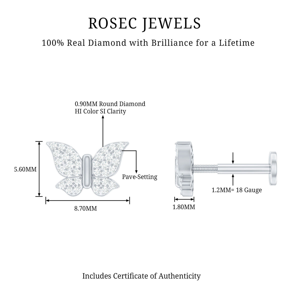 Certified Diamond Butterfly Cartilage Earring