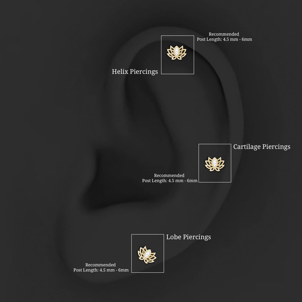 Marquise Diamond Lotus Cartilage Earring for Her