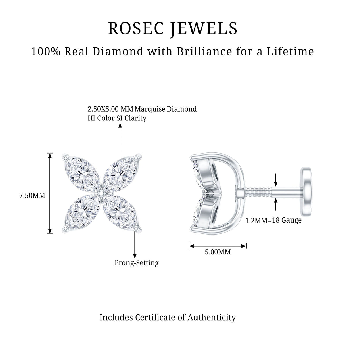 Marquise Four Petal Flower Cartilage Earring