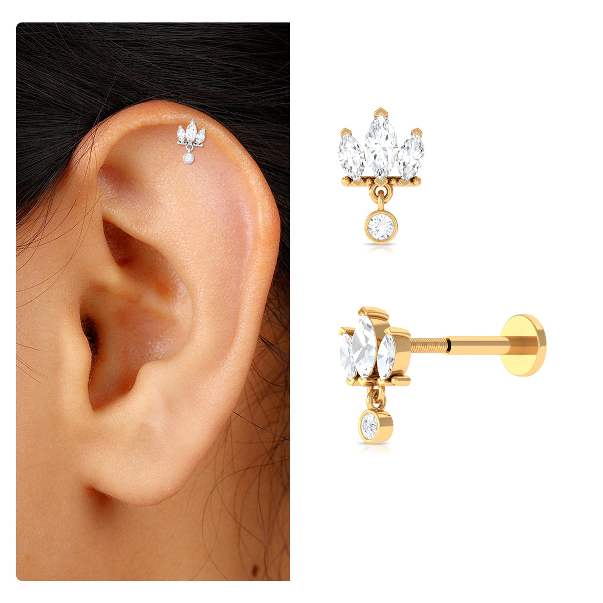 Three Marquise Shape Diamond Helix Drop Earring
