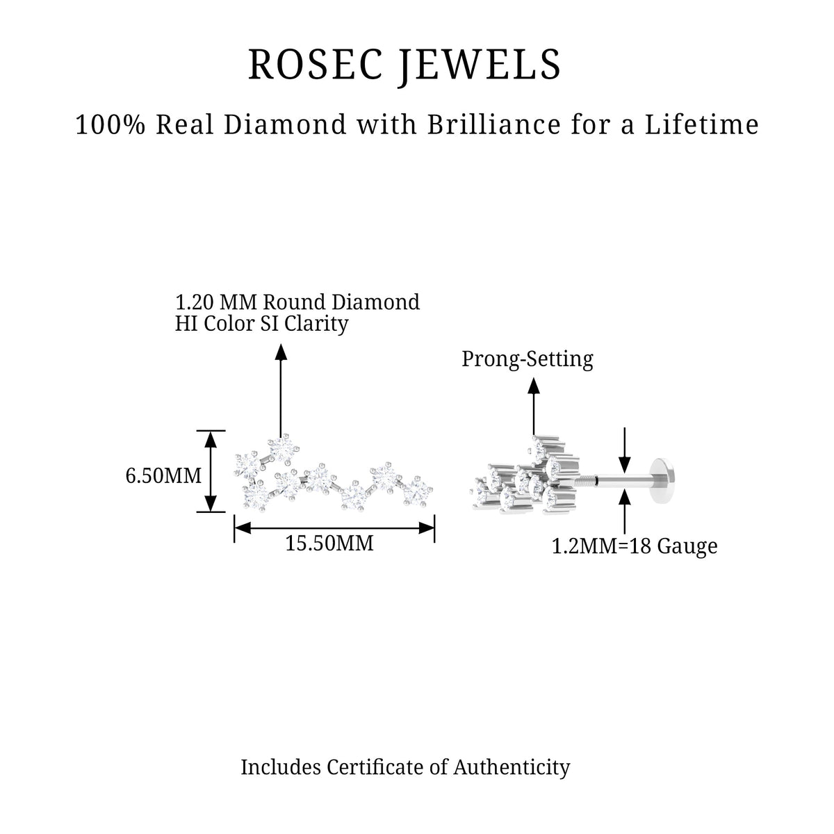 Certified Diamond Scorpio Zodiac Earring for Helix Piercing