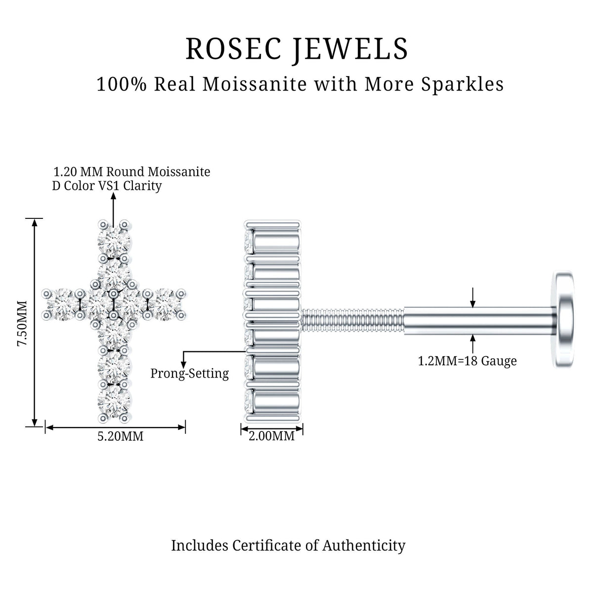 Minimalist Moissanite Cross Cartilage Earring