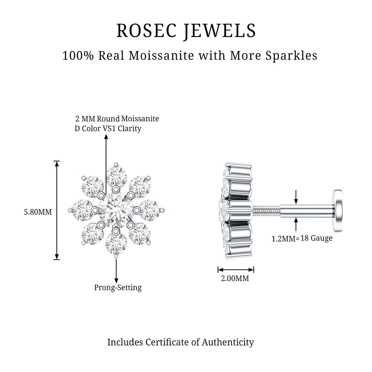 Minimalist Moissanite Flower Cartilage Earring