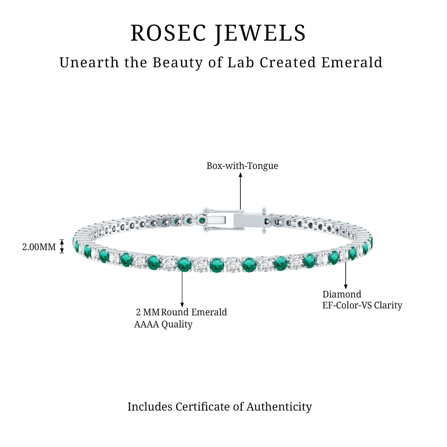Certified Lab Grown Diamond and Emerald Wedding Tennis Bracelet