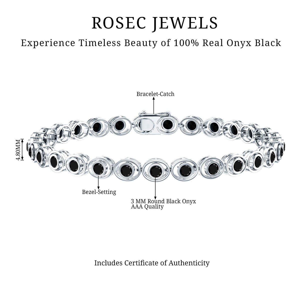 Real Black Onyx Tennis Bracelet with Certificate