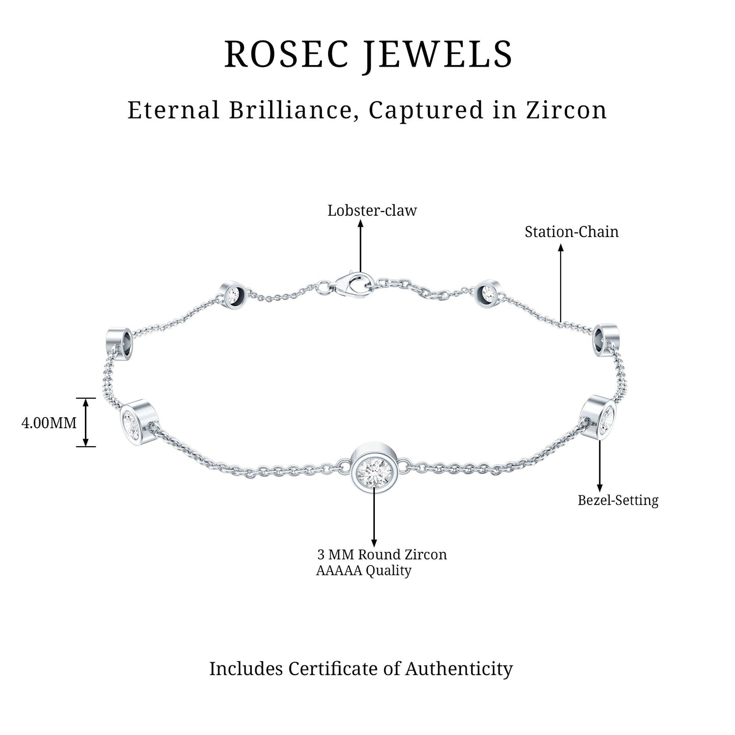 Cubic Zirconia Station Bracelet in Sterling Silver