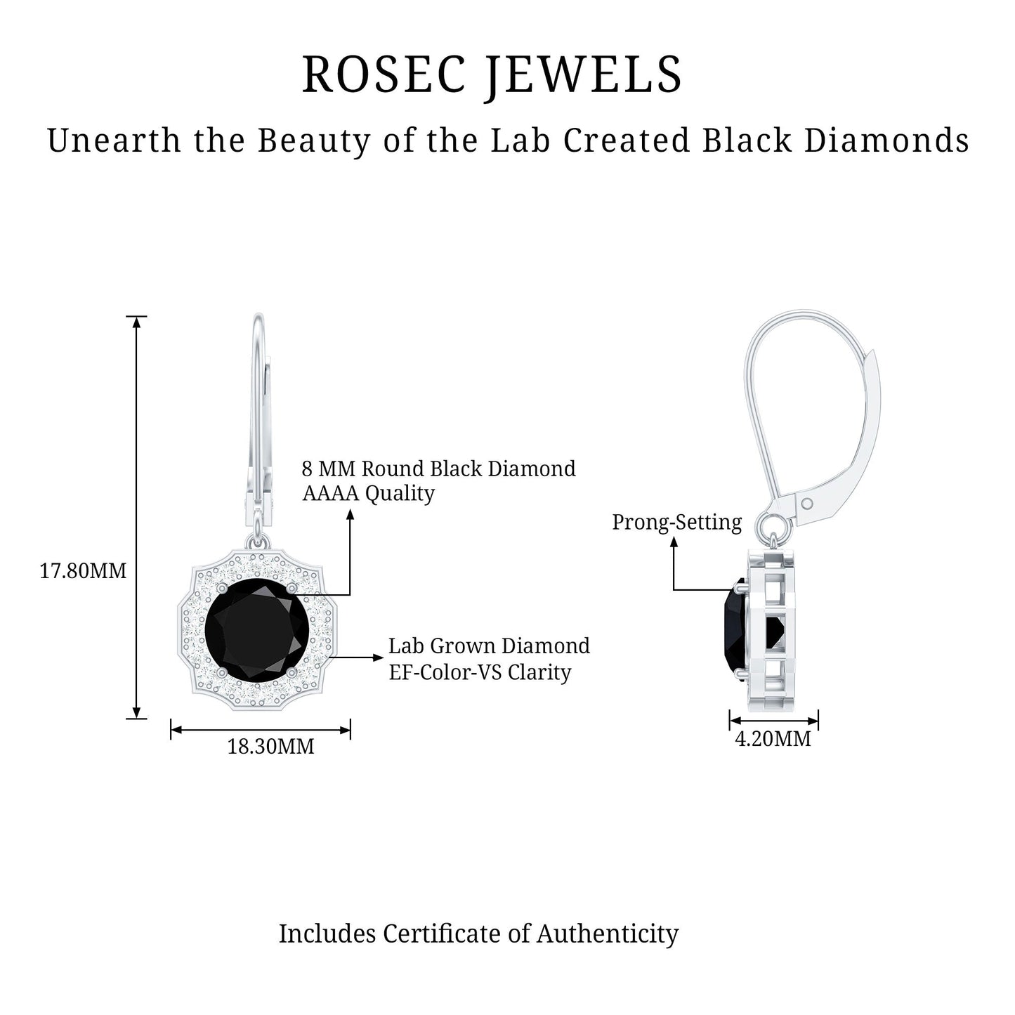 Lab Grown Black Diamond Drop Earrings with Diamond Halo
