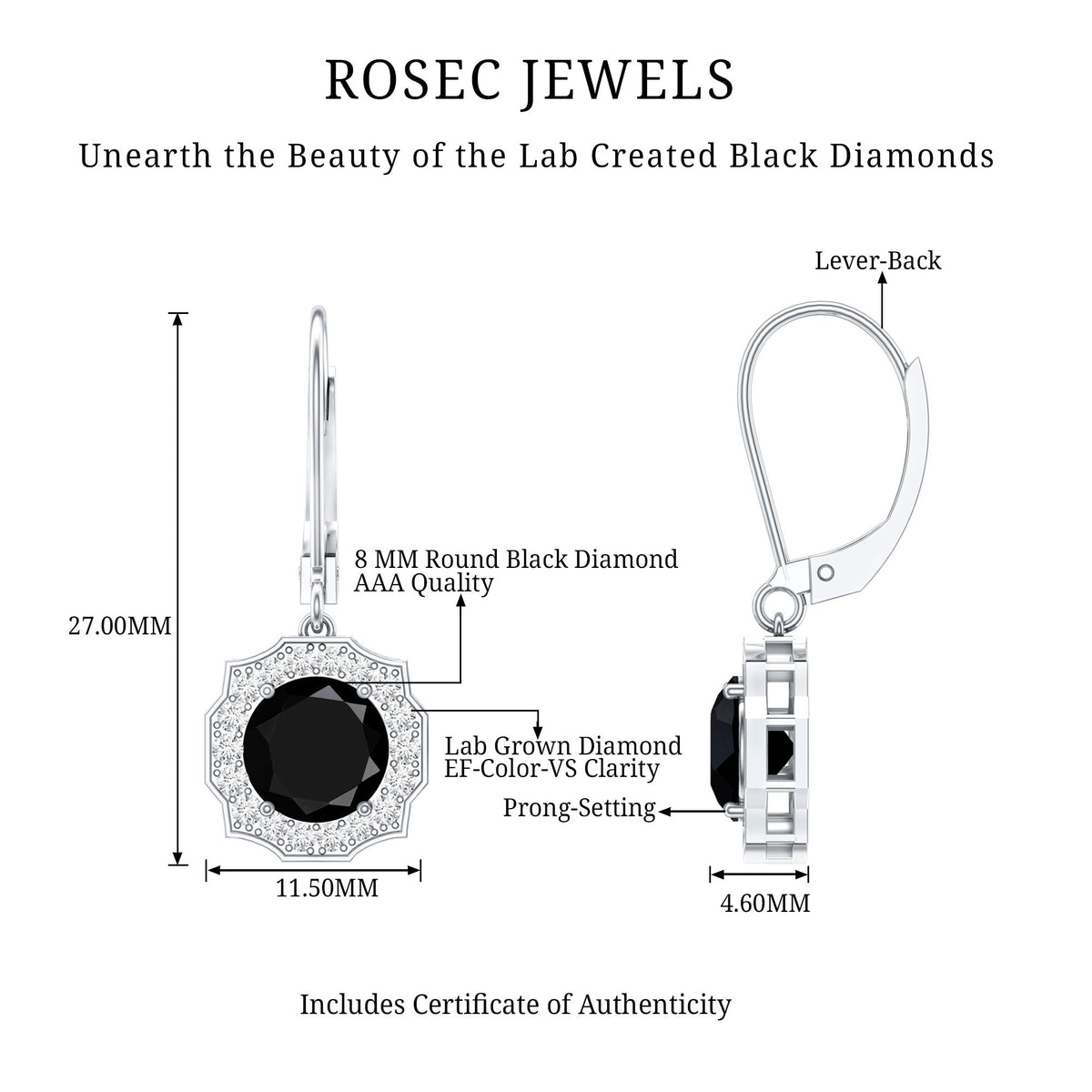 Lab Grown Black Diamond Drop Earrings with Diamond Halo