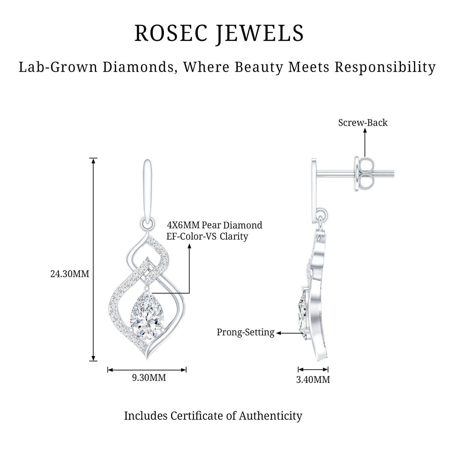 Certified Lab 0.7 Carat Pear Shaped Diamond Drop Bridal Earrings