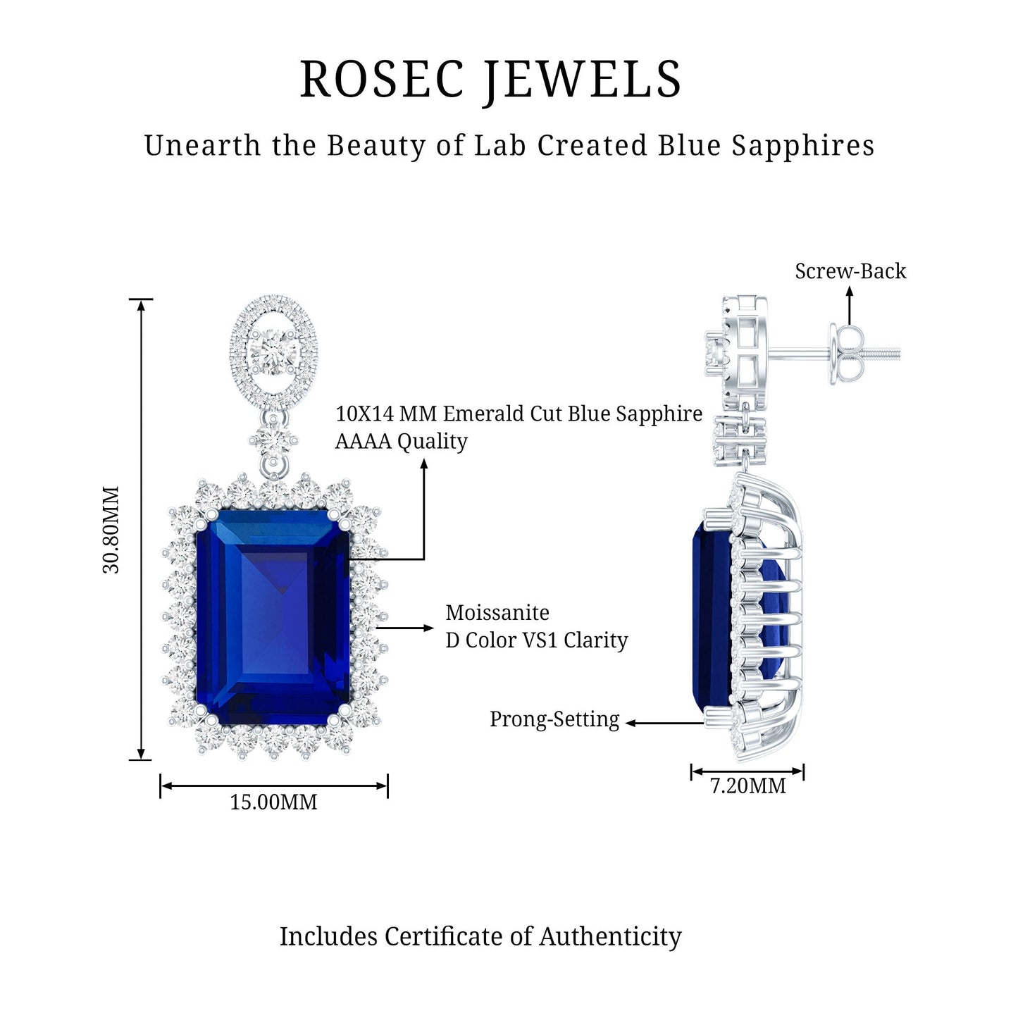 18 Carat Lab Blue Sapphire Wedding Dangle Earrings