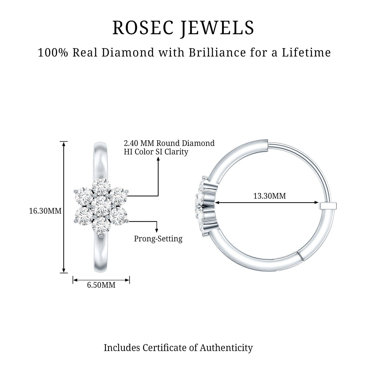 Diamond Flower Hoop Earrings For Her