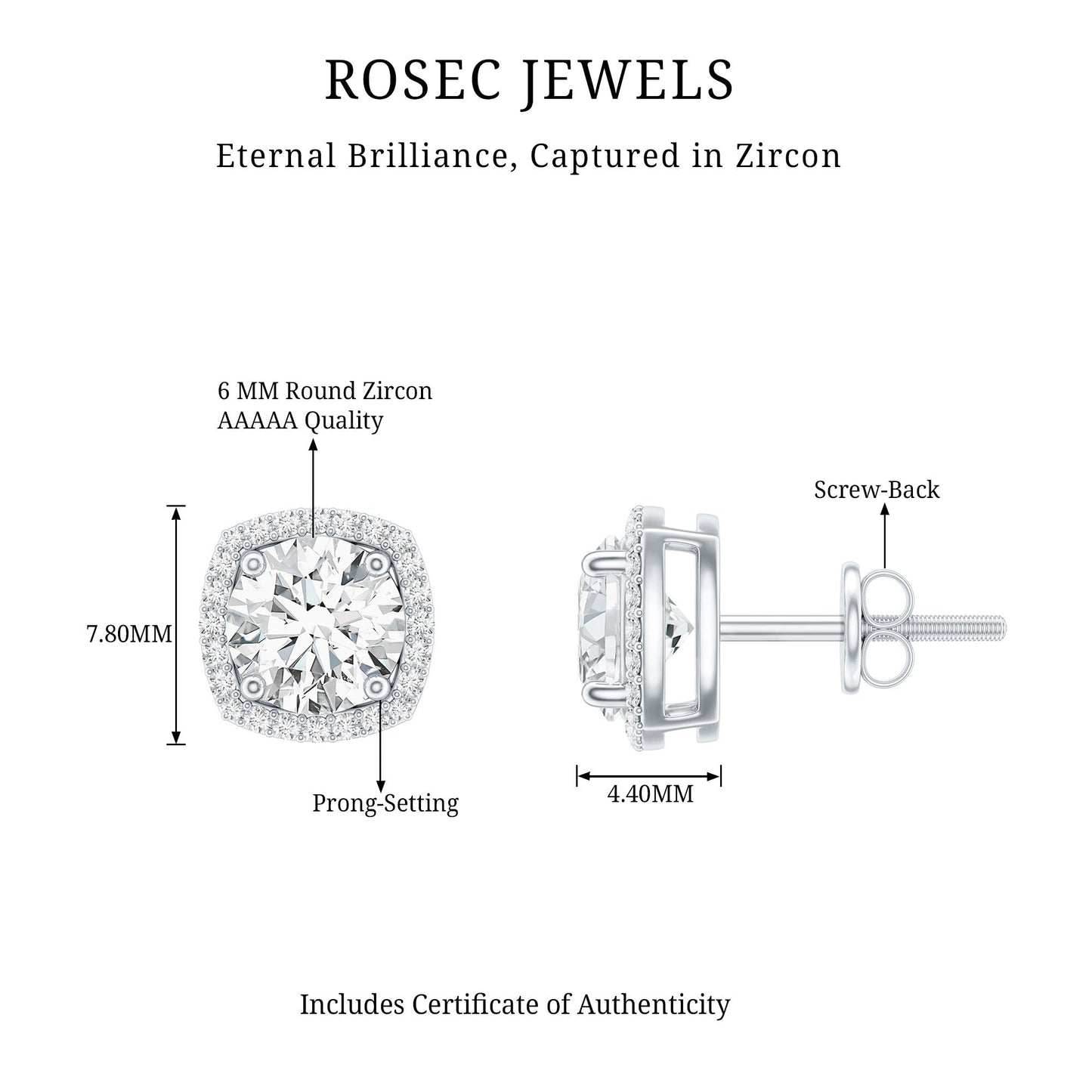 Womens 2 Carat Cubic Zirconia Halo Stud Earrings in 14K Gold Plated Silver