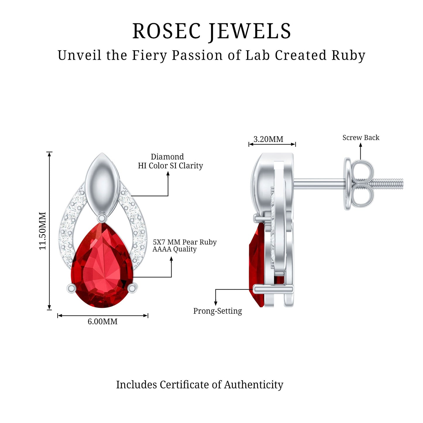 Pear Shaped Lab Created Ruby and Diamond Teardrop Stud Earrings