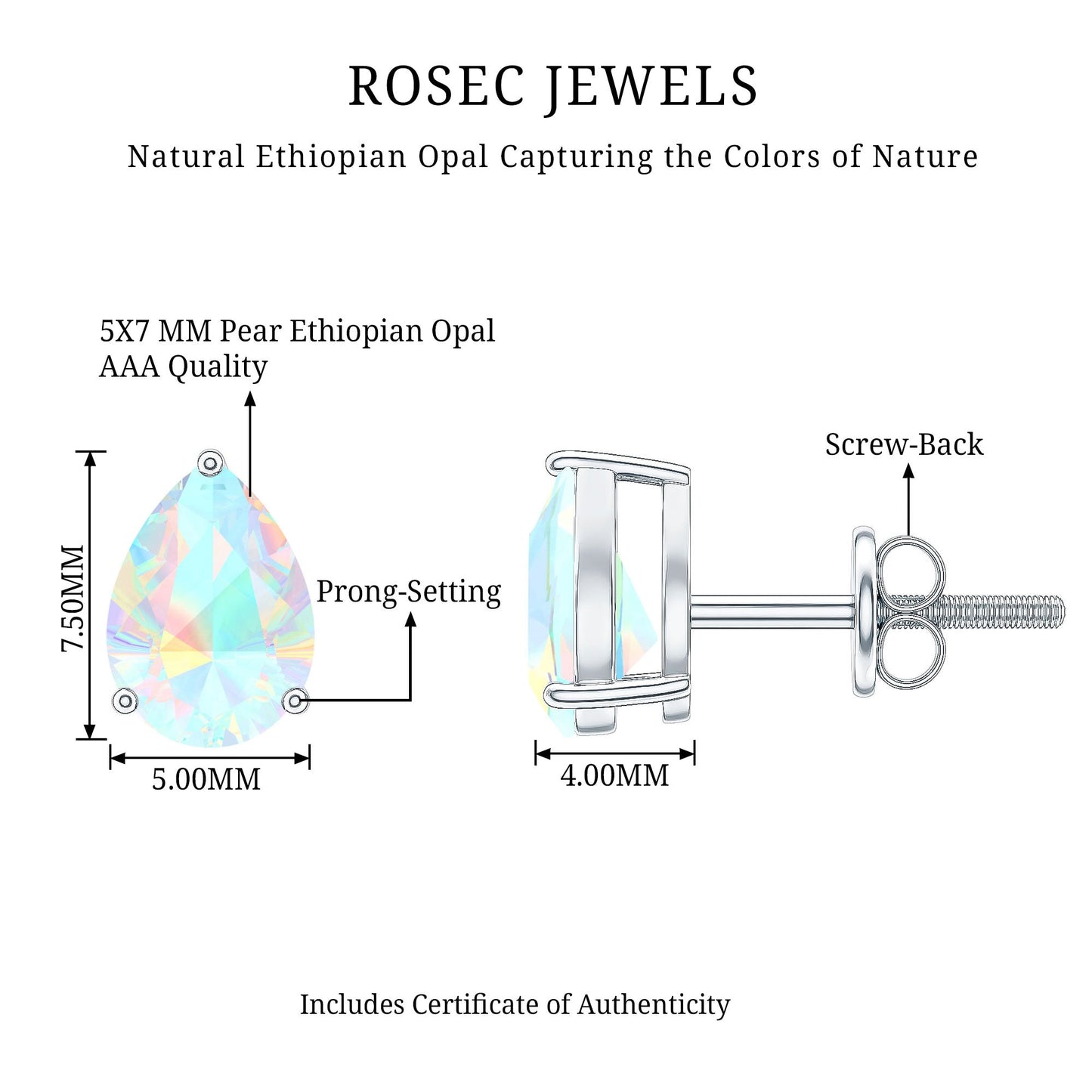 Pear Cut Ethiopian Opal Solitaire Stud Earrings in Gold