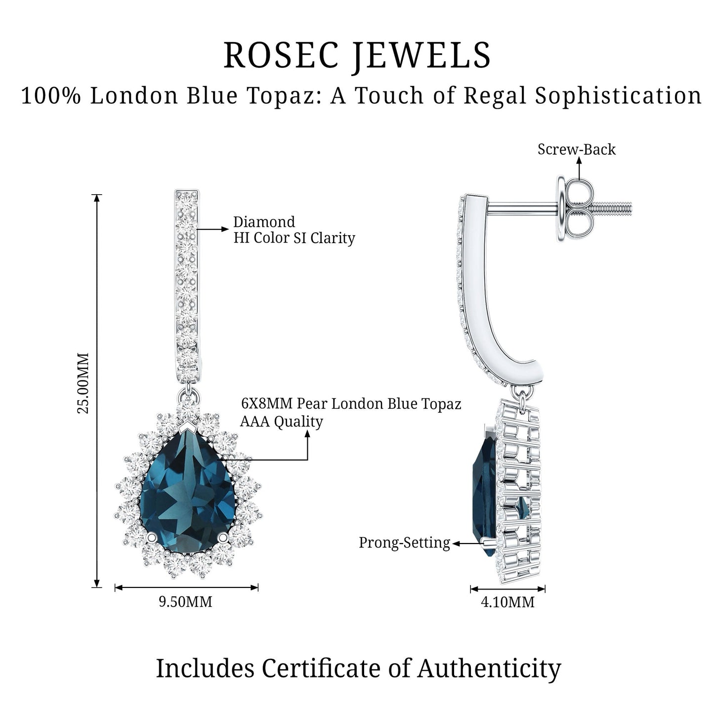London Blue Topaz Teardrop Hoop Earrings with Diamond Halo