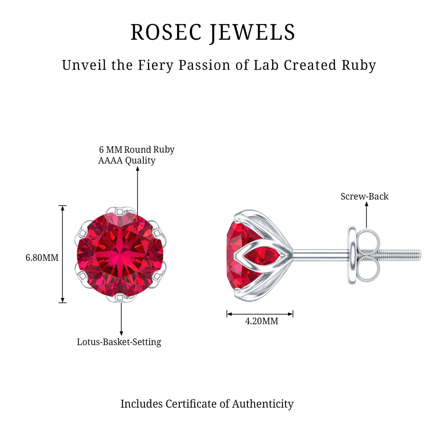 2.7 Carat Round Cut Lab Created Ruby Stud Earrings for Women