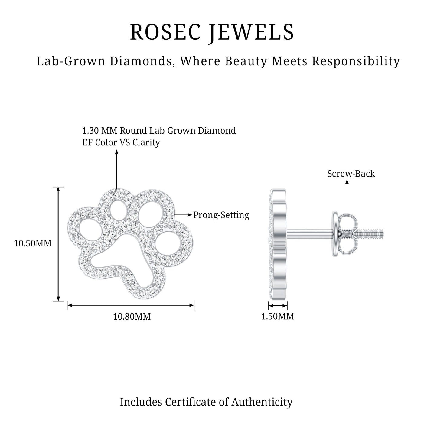 Lab Grown Diamond Paw Print Earrings For Women
