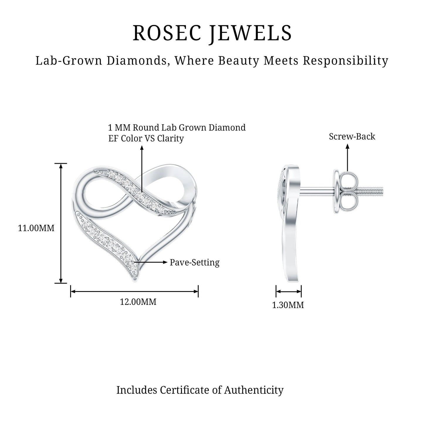Certified Lab Created Diamond Heart Infinity Stud Earrings