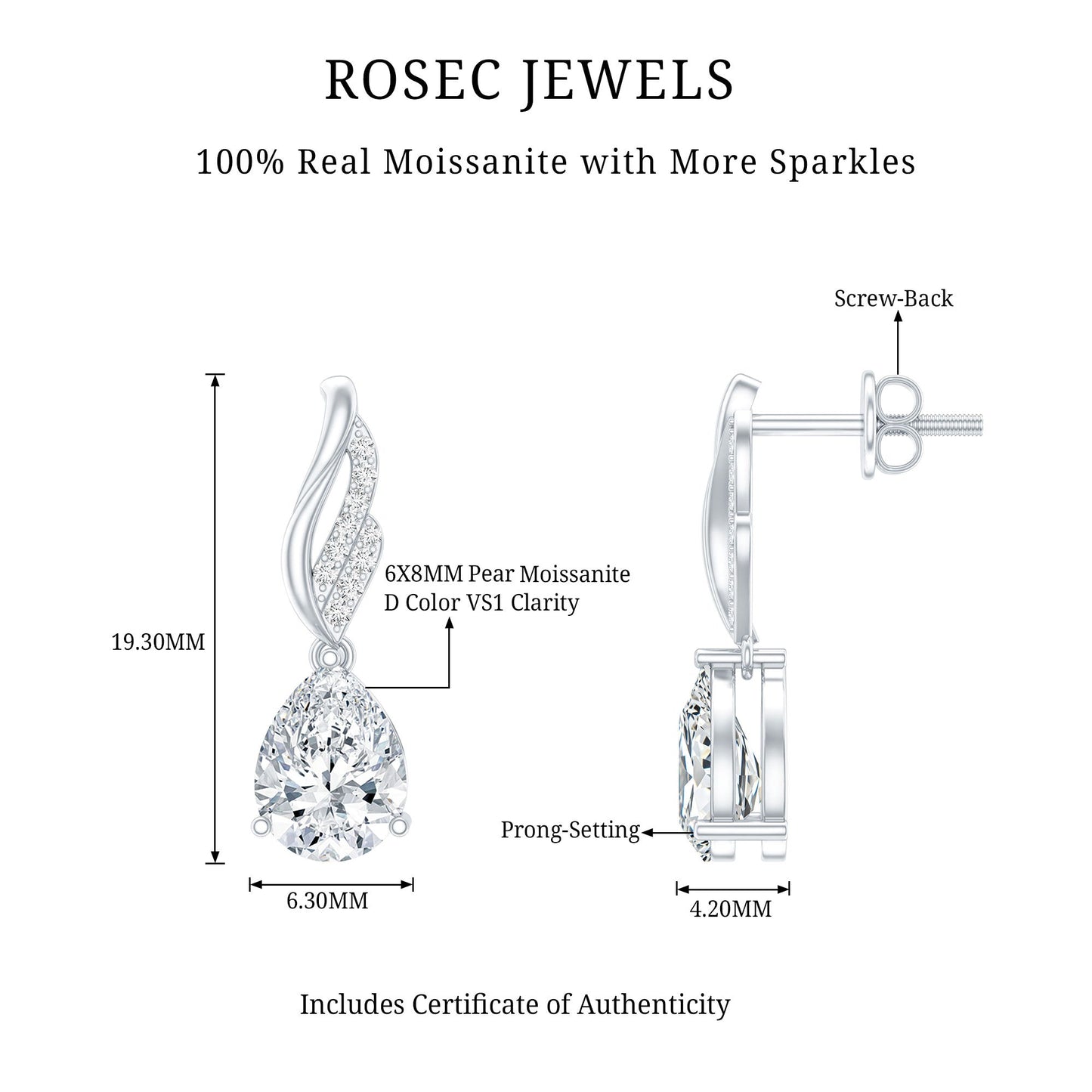 Certified 2.6 Carat Moissanite Teardrop Earrings for Wedding