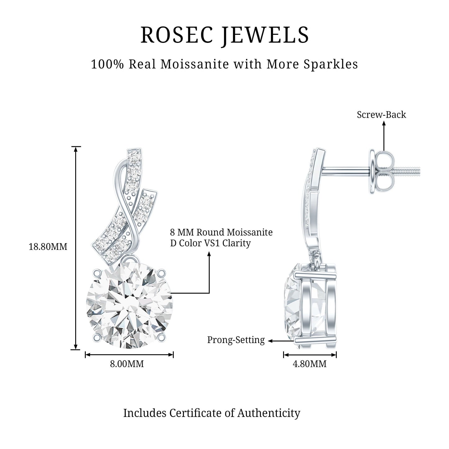 4.2 CT Certified Moissanite Designer Drop Earrings in Silver