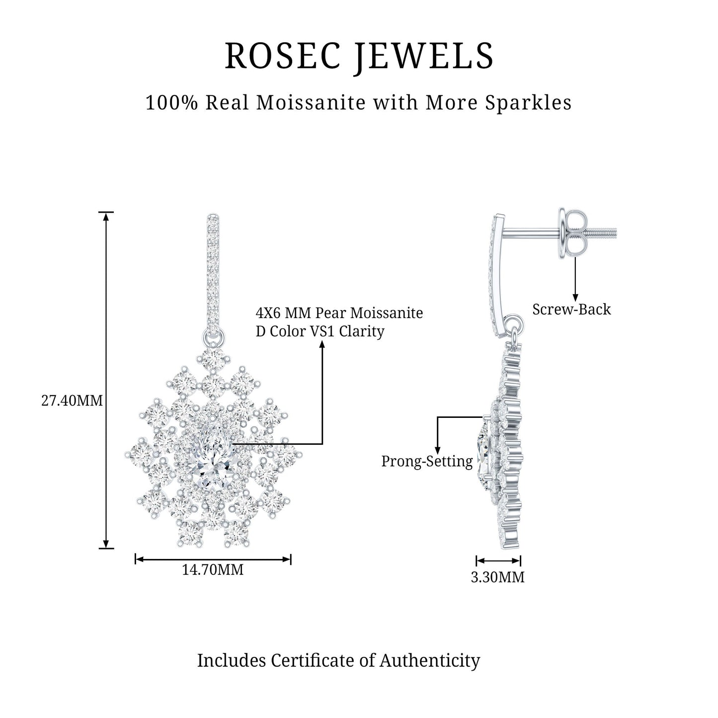 Certified Moissanite Statement Drop Earrings for Wedding