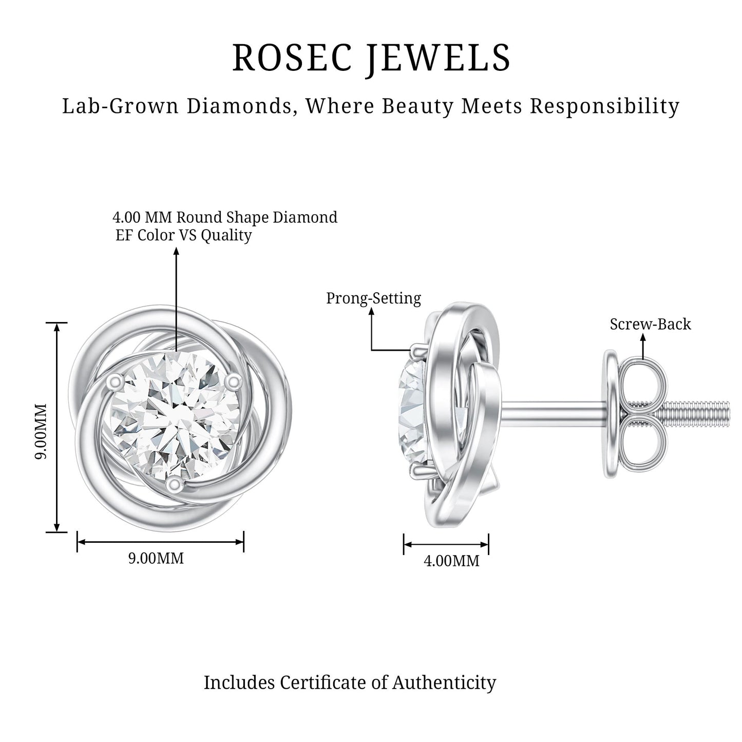 Certified Lab Grown Diamond Swirl Earrings With Screw Back