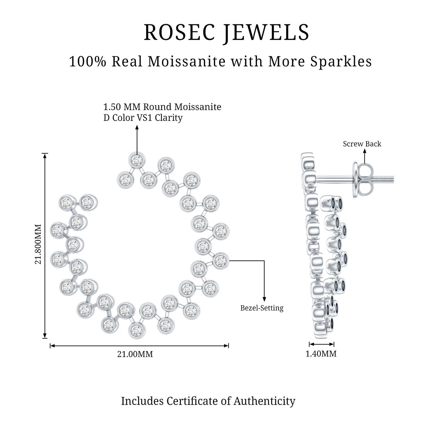 Certified Moissanite Big Stud Earrings For Women