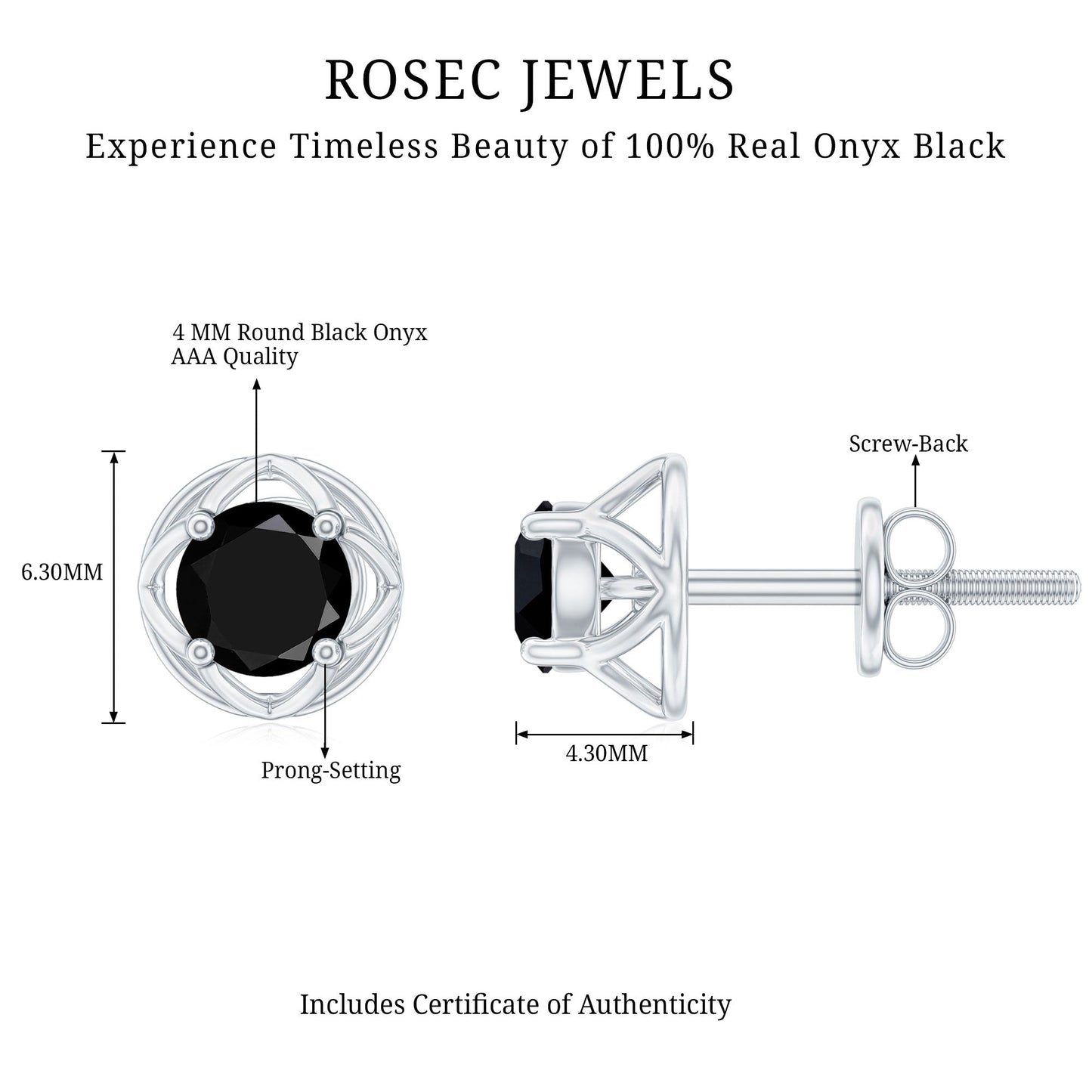 0.4 Carat Solitaire Black Onyx Floral Stud Earrings